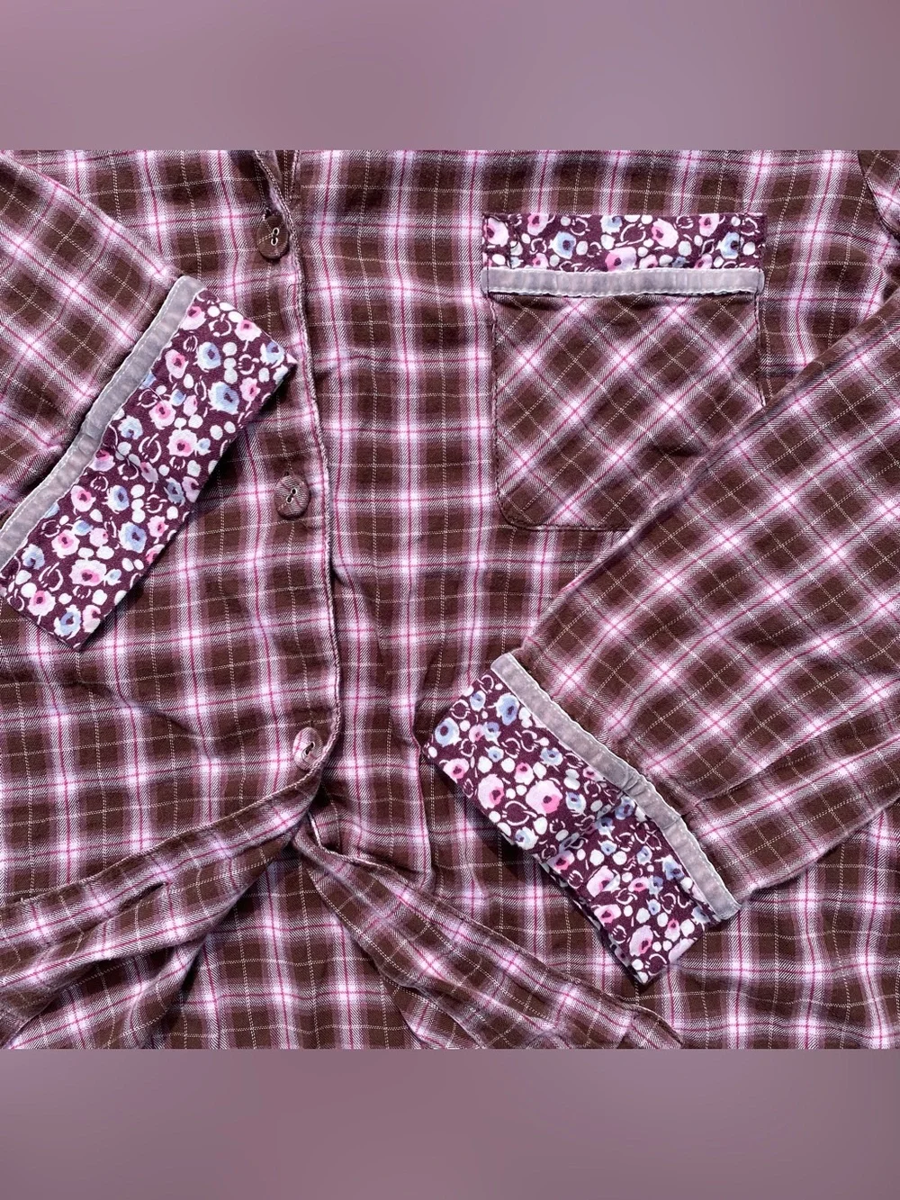 VTG Victoria's Secret Y2K Plaid & Floral Pajama Top M